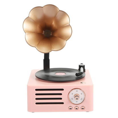 T15 Petunia Retro เครื่องเล่นแผ่นเสียงไวนิลมัลติฟังก์ชั่นไร้สายมินิบลูทูธเสียง, White, Pink, Blue