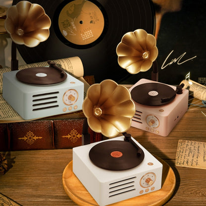 T15 Petunia Retro เครื่องเล่นแผ่นเสียงไวนิลมัลติฟังก์ชั่นไร้สายมินิบลูทูธเสียง, White, Pink, Blue