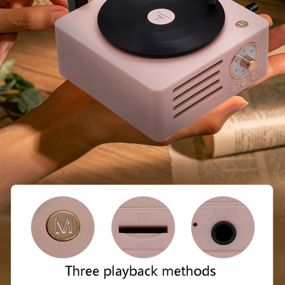 T15 Petunia Retro เครื่องเล่นแผ่นเสียงไวนิลมัลติฟังก์ชั่นไร้สายมินิบลูทูธเสียง, White, Pink, Blue