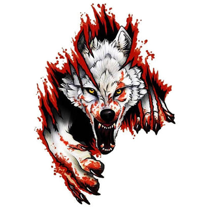 4 PCS 3D ที่สมจริง Wolf Head Hood ประตูรถตกแต่งร่างกายสติกเกอร์รอยขีดข่วนครอบคลุมสติกเกอร์รถกันน้ำ, Wolf Head Right, Wolf Head Left