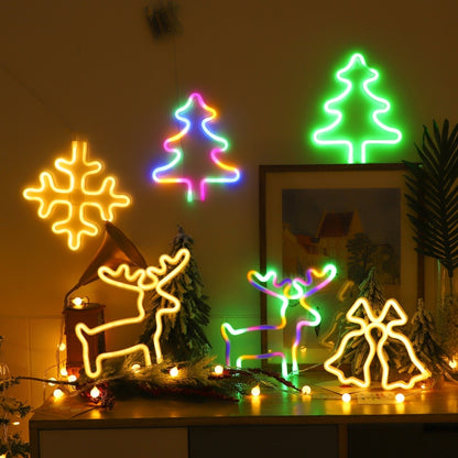ของตกแต่งวันคริสต์มาส ไฟนีออน เครื่องประดับติดผนัง Spec:, Snowflake-Warm Light, Tree-Green Light, Tree-Colorful Light, Elk-Warm Light, Elk-Colorful Light, Bell-Warm Light