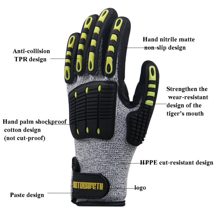 ROTOSAFETY RZT-HFZ20 กันกระแทกป้องกันการทุบป้องกันการชนกันตัดถุงมือ TPR การบำรุงรักษาเครื่องกลกู้ภัยดับเพลิงคนงานเหมืองการทำเหมืองถุงมือป้องกันการแทง, M, XL
