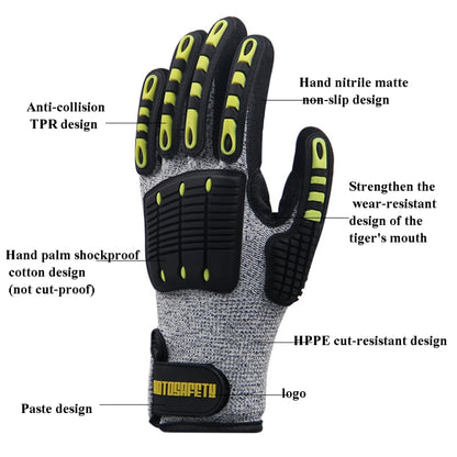 ROTOSAFETY RZT-HFZ20 กันกระแทกป้องกันการทุบป้องกันการชนกันตัดถุงมือ TPR การบำรุงรักษาเครื่องกลกู้ภัยดับเพลิงคนงานเหมืองการทำเหมืองถุงมือป้องกันการแทง, M, XL