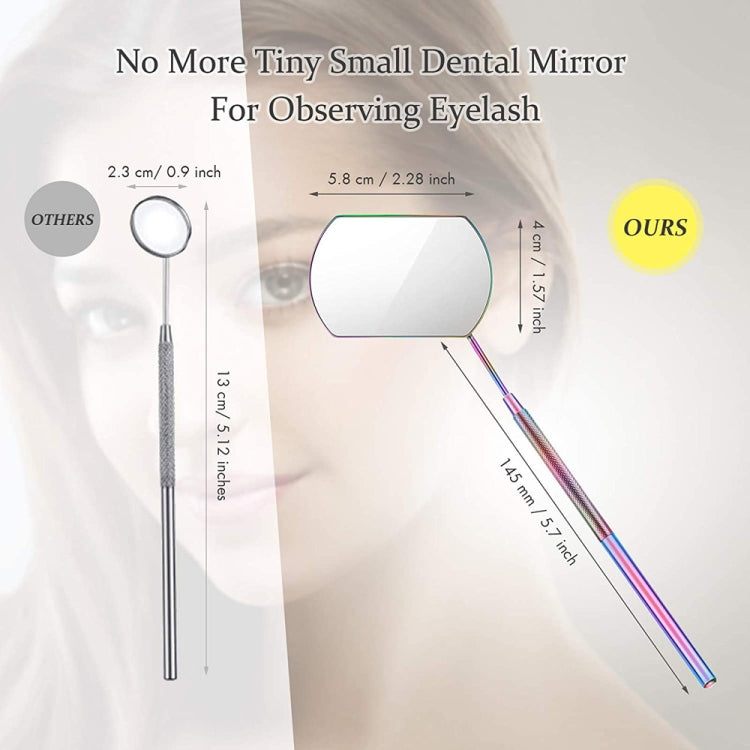 3 PCS Eyelash Extension กระจกตรวจสอบมือถือรูปสี่เหลี่ยมผืนผ้าเลนส์ Anti-Warping Root Anti-Fog Mirror Eyelash Mirror, Colorful, Titanium Black, Rose Gold, Golden, Silver