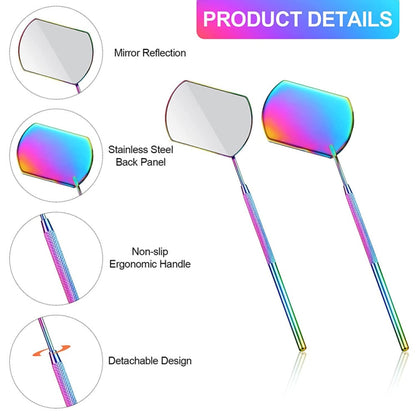 3 PCS Eyelash Extension กระจกตรวจสอบมือถือรูปสี่เหลี่ยมผืนผ้าเลนส์ Anti-Warping Root Anti-Fog Mirror Eyelash Mirror, Colorful, Titanium Black, Rose Gold, Golden, Silver