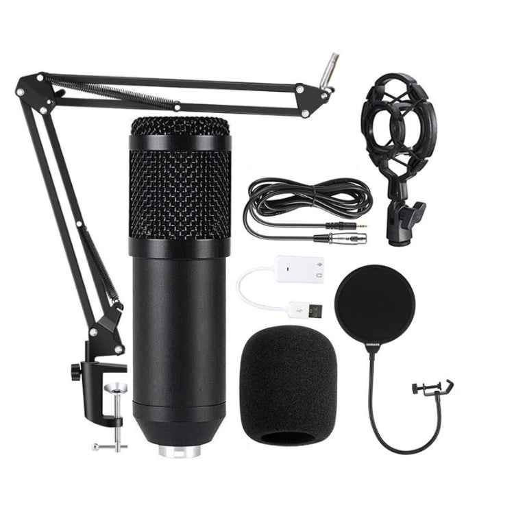 BM800 ชุดไมโครโฟนคอนเดนเซอร์, BM800 With USB Sound Card (Black), BM800 With USB Sound Card (Black Golden Net)