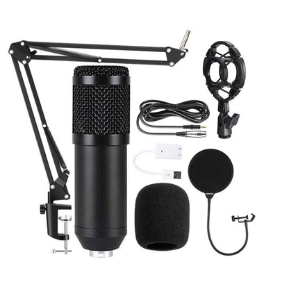 BM800 ชุดไมโครโฟนคอนเดนเซอร์, BM800 With USB Sound Card (Black), BM800 With USB Sound Card (Black Golden Net)