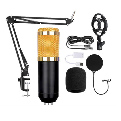 BM800 ชุดไมโครโฟนคอนเดนเซอร์, BM800 With USB Sound Card (Black), BM800 With USB Sound Card (Black Golden Net)
