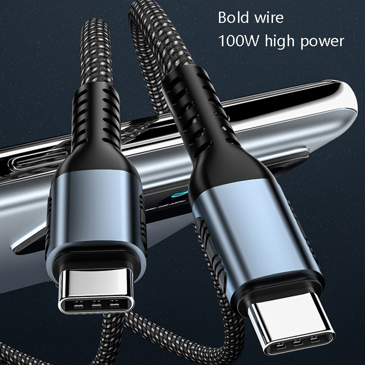 100W PD Fast Charge Type-C การซิงค์ข้อมูลชายกับชายการชาร์จสายถักความยาว:, 1m, 2m
