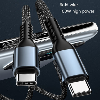 100W PD Fast Charge Type-C การซิงค์ข้อมูลชายกับชายการชาร์จสายถักความยาว:, 1m, 2m