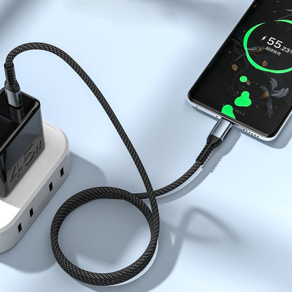 100W PD Fast Charge Type-C การซิงค์ข้อมูลชายกับชายการชาร์จสายถักความยาว:, 1m, 2m