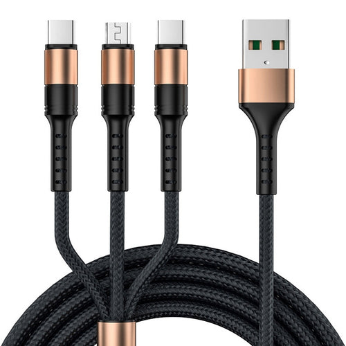 3 in 1 USB to Dual Type-C + Micro USB Quick Charging Sync Data Cable, เอาต์พุต:, 3A (Gold), 3A (Red), 3A (Black), 3A (Blue), 5A (Gold), 5A (Red), 5A (Black), 5A (Blue)