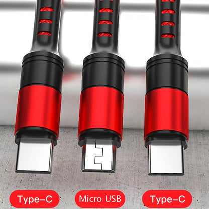 3 in 1 USB to Dual Type-C + Micro USB Quick Charging Sync Data Cable, เอาต์พุต:, 3A (Gold), 3A (Red), 3A (Black), 3A (Blue), 5A (Gold), 5A (Red), 5A (Black), 5A (Blue)