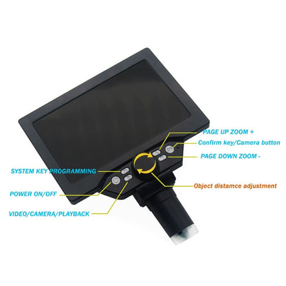 G1200D หน้าจอ LCD ขนาด 7 นิ้ว 1200X กล้องจุลทรรศน์ตั้งโต๊ะดิจิตอลอิเล็กทรอนิกส์แบบพกพา, EU Plug With Battery, US Plug With Battery, AU Plug With Battery, UK Plug With Battery