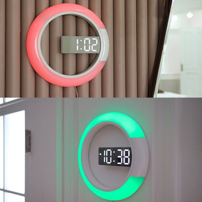LED Mirror Hollow Wall Clock 7 สี Switch Electronic Digital แสดงผล นาฬิกาแขวนผนัง, Hollow Wall Clock