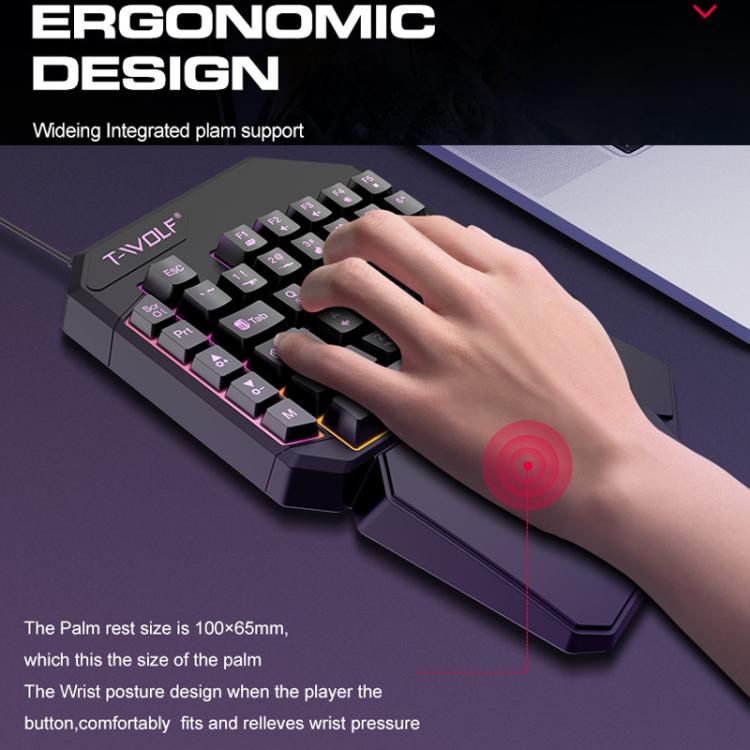 T-WOLF Mobile Gaming Keyboard มือเดียว ข้อมูลจำเพาะ:, T19 Keyboard, TF-900 Set, Keyboard + Mouse + Throne