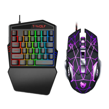 T-WOLF Mobile Gaming Keyboard มือเดียว ข้อมูลจำเพาะ:, T19 Keyboard, TF-900 Set, Keyboard + Mouse + Throne
