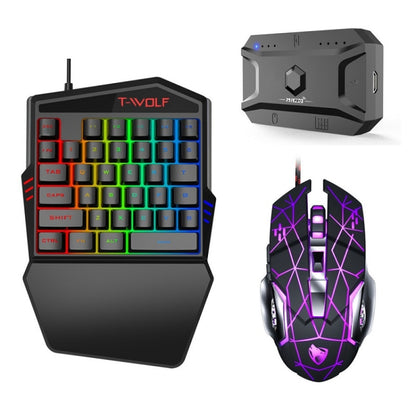 T-WOLF Mobile Gaming Keyboard มือเดียว ข้อมูลจำเพาะ:, T19 Keyboard, TF-900 Set, Keyboard + Mouse + Throne