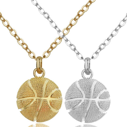สร้อยคอจี้ลูกบอลกีฬาสามมิติ 2 ชิ้นสไตล์:, Men Basketball White K, Men Football  18K Gold