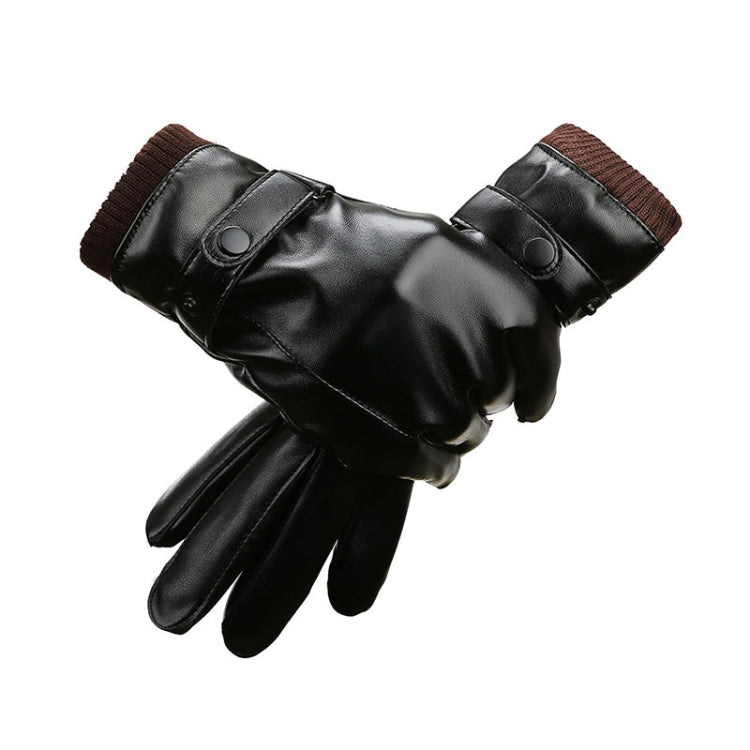 ผู้ชายฤดูใบไม้ร่วงฤดูหนาว Windproof Warm Plush ซับ PU ถุงมือขี่, 01