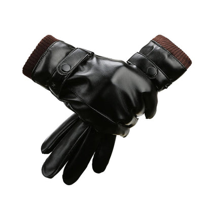 ผู้ชายฤดูใบไม้ร่วงฤดูหนาว Windproof Warm Plush ซับ PU ถุงมือขี่, 01