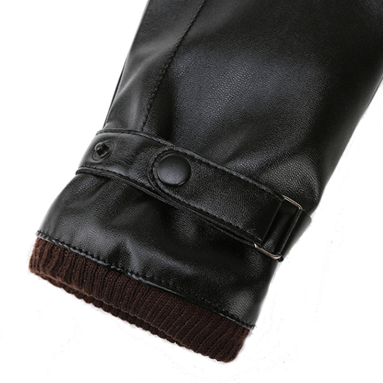 ผู้ชายฤดูใบไม้ร่วงฤดูหนาว Windproof Warm Plush ซับ PU ถุงมือขี่, 01