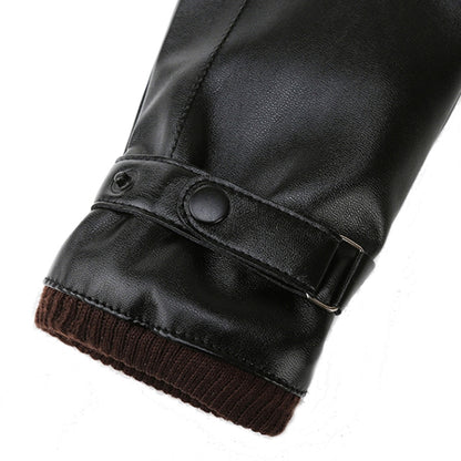 ผู้ชายฤดูใบไม้ร่วงฤดูหนาว Windproof Warm Plush ซับ PU ถุงมือขี่, 01