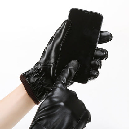 ผู้ชายฤดูใบไม้ร่วงฤดูหนาว Windproof Warm Plush ซับ PU ถุงมือขี่, 01