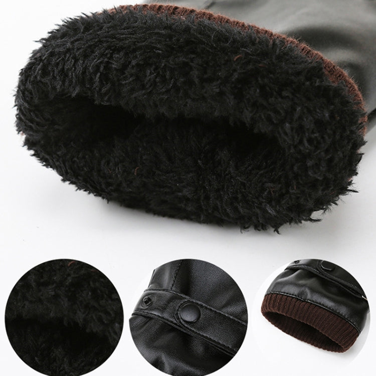ผู้ชายฤดูใบไม้ร่วงฤดูหนาว Windproof Warm Plush ซับ PU ถุงมือขี่, 01