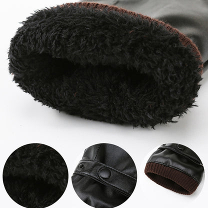 ผู้ชายฤดูใบไม้ร่วงฤดูหนาว Windproof Warm Plush ซับ PU ถุงมือขี่, 01