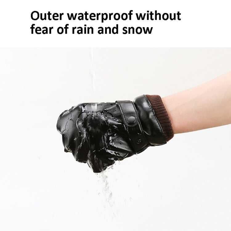 ผู้ชายฤดูใบไม้ร่วงฤดูหนาว Windproof Warm Plush ซับ PU ถุงมือขี่, 01