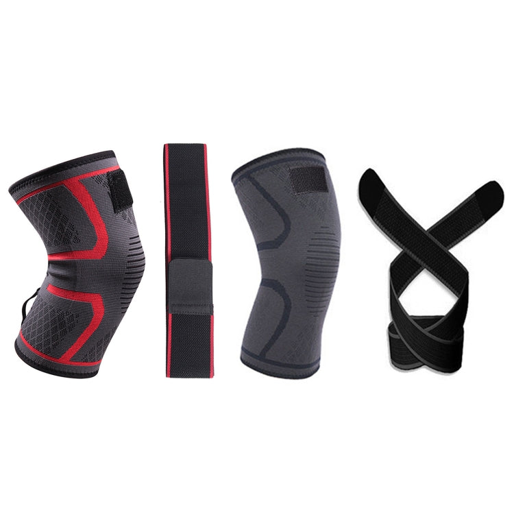 สนับเข่ากีฬาถักเทปแรงดัน, M (Red), L (Red), XL (Red), XXL (Red), M (Black), L (Black), XL (Black), XXL (Black)