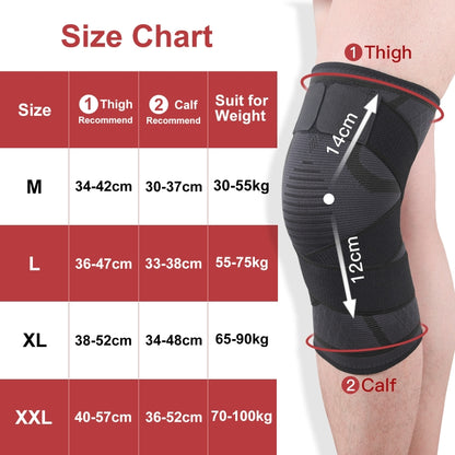สนับเข่ากีฬาถักเทปแรงดัน, M (Red), L (Red), XL (Red), XXL (Red), M (Black), L (Black), XL (Black), XXL (Black)