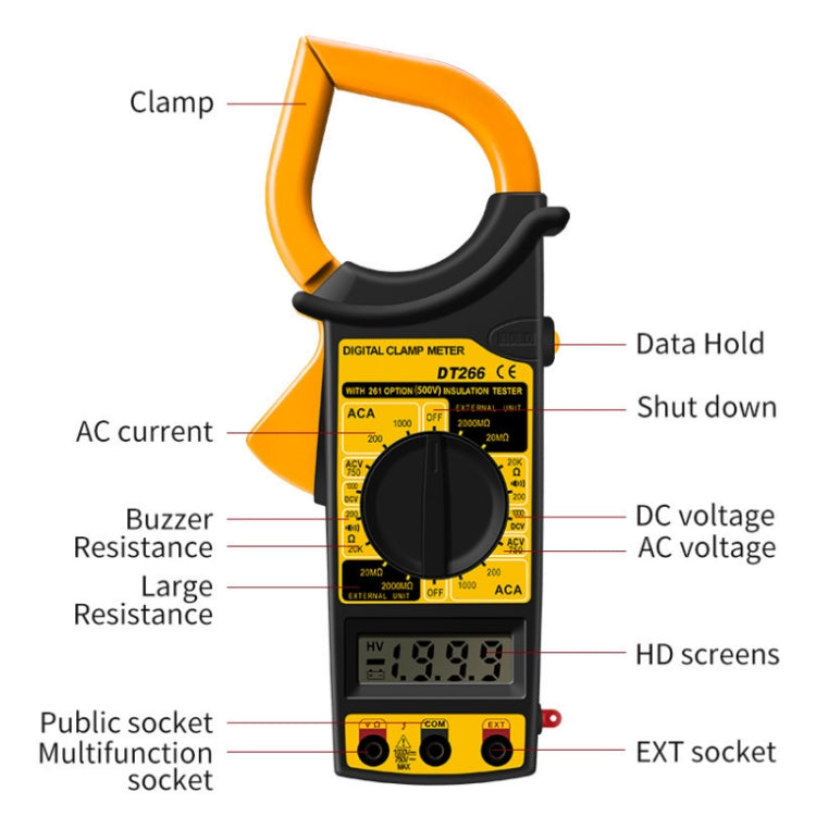 ANENG DT266 มัลติมิเตอร์แบบหนีบอัตโนมัติความแม่นยำสูงพร้อมเสียงกริ่ง, DT266 Red