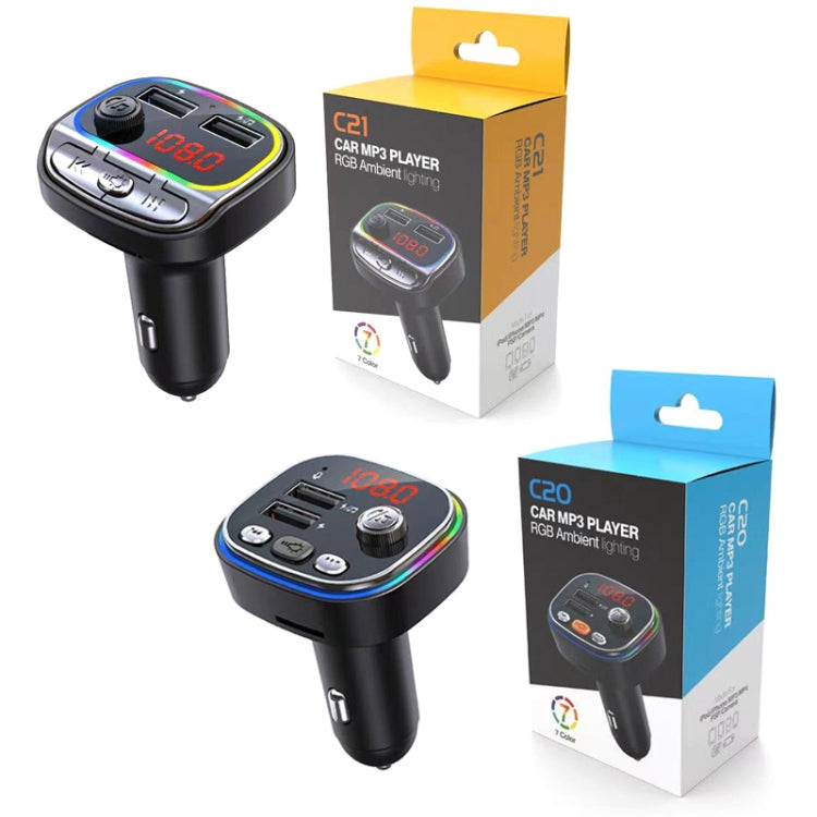 เครื่องเล่นเพลง MP3 Bluetooth ในรถยนต์ USB พร้อมไฟหลากสีสัน, C20