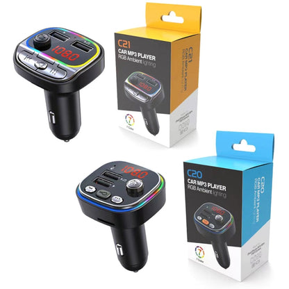 เครื่องเล่นเพลง MP3 Bluetooth ในรถยนต์ USB พร้อมไฟหลากสีสัน, C20