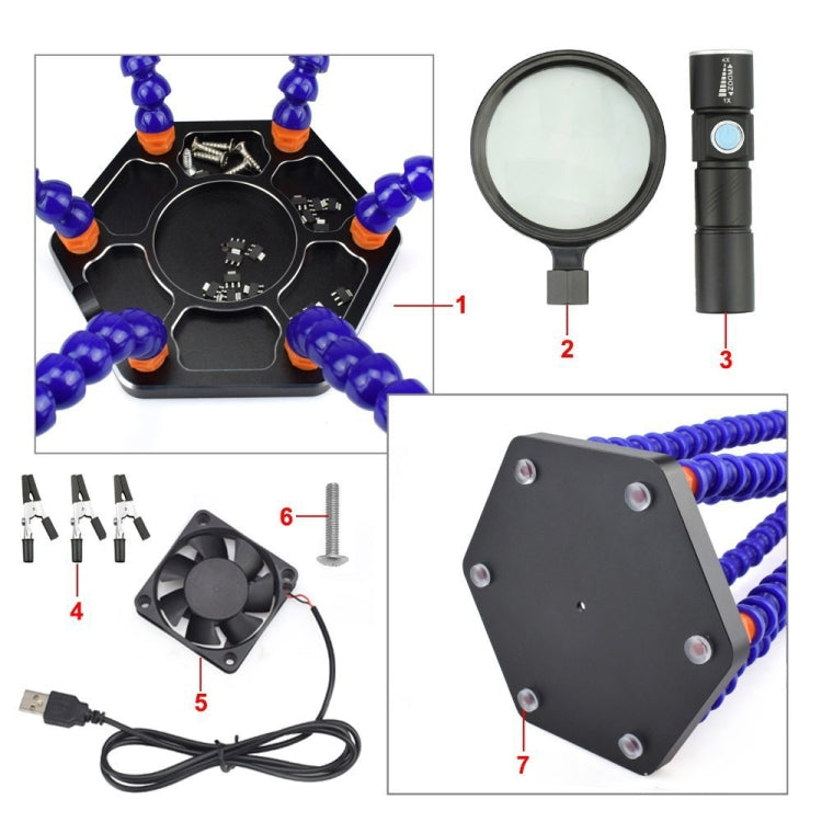 SN6SB-USB สถานีเชื่อมไฟ LED หกกรงเล็บพร้อมแว่นขยายและพัดลม, SN6SB-USB