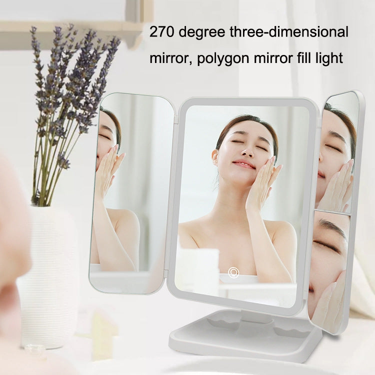 430 โคมไฟตั้งโต๊ะกระจกแต่งหน้า LED พับสามด้าน, Plug-in Style, Charging Style, Three-color Light Charging Style