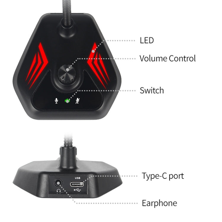 MI520 ไมโครโฟนคอนเดนเซอร์คอห่านคอมพิวเตอร์ตั้งโต๊ะ, USB Version with RGB Breathing Lamp