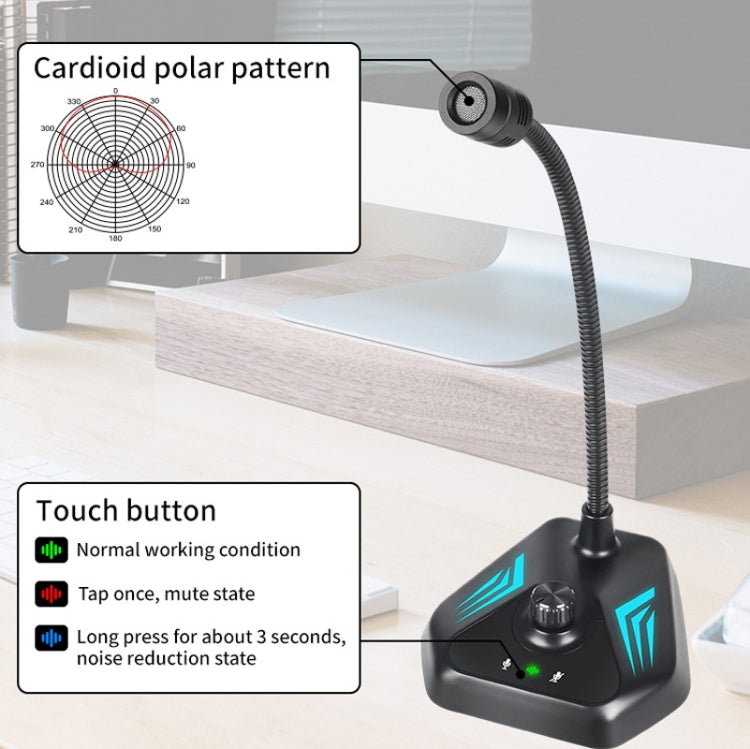 MI520 ไมโครโฟนคอนเดนเซอร์คอห่านคอมพิวเตอร์ตั้งโต๊ะ, USB Version with RGB Breathing Lamp