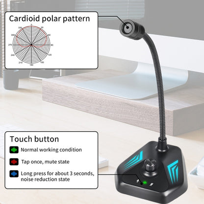 MI520 ไมโครโฟนคอนเดนเซอร์คอห่านคอมพิวเตอร์ตั้งโต๊ะ, USB Version with RGB Breathing Lamp