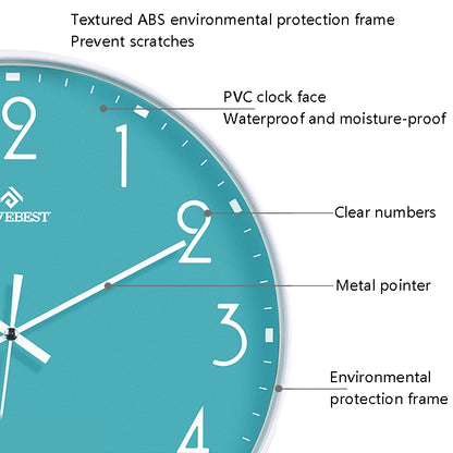 MOVEBEST 12 Inch Living Room Wall Clock Simple Home Plastic Watch, Style:, G2001 Green Surface White Frame, G2001 Black Surface Black Frame, G2001 White Surface White Frame, G2001 White Surface Black Frame
