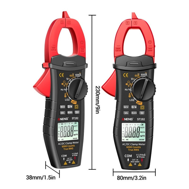 ANENG มัลติมิเตอร์ดิจิตอลแบบหนีบ AC และ DC, ST192 600A DC Current, ST193 Intelligent Automatic