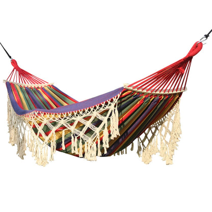 200x150cm Double Outdoor Camping พู่ผ้าใบเปลญวนพร้อมไม้, Colorful Stripes, Pink Stripes, White
