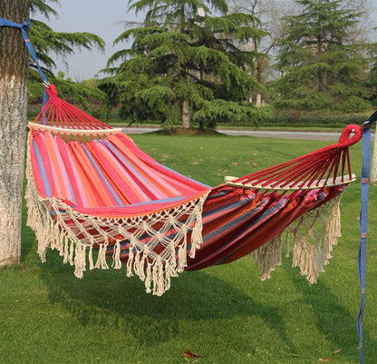 200x150cm Double Outdoor Camping พู่ผ้าใบเปลญวนพร้อมไม้, Colorful Stripes, Pink Stripes, White