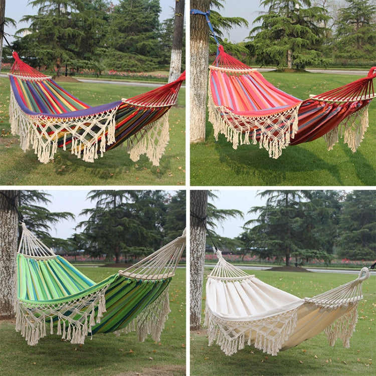 200x150cm Double Outdoor Camping พู่ผ้าใบเปลญวนพร้อมไม้, Colorful Stripes, Pink Stripes, White
