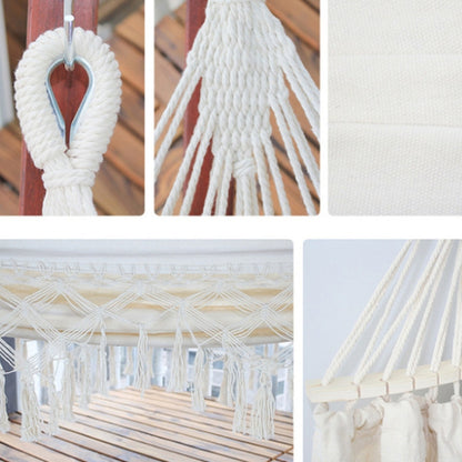 200x150cm Double Outdoor Camping พู่ผ้าใบเปลญวนพร้อมไม้, Colorful Stripes, Pink Stripes, White