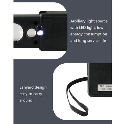 9881 30-60X ไฟ LED ตรวจสอบธนบัตรแบบดึงออกพร้อมเชือกเส้นเล็ก