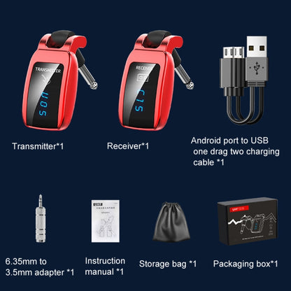 U12DX 6.35 มม. แจ็คเครื่องส่งสัญญาณกีตาร์ไร้สาย ตัวรับ อะแดปเตอร์แบบชาร์จไฟได้, U12DX Red, U12DX Black