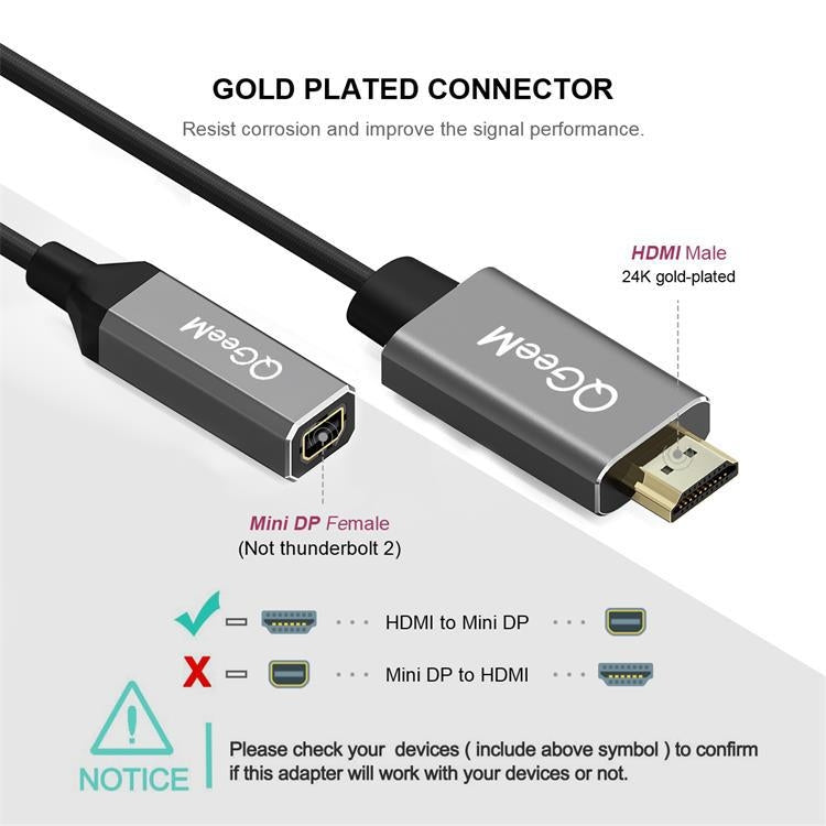 QGeeM QG-HD02 ตัวแปลง HDMI เดี่ยวเป็น Mini DP